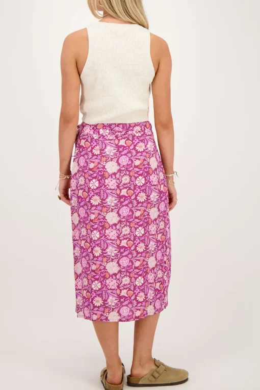 Paarse Midi Wikkelrok Met Roze Bloemenprint