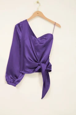 Paarse One-shoulder Corset Top Satijn