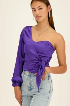 Paarse One-shoulder Corset Top Satijn