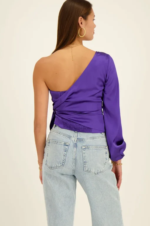 Paarse One-shoulder Corset Top Satijn