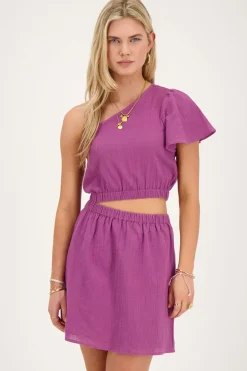 Paarse One-shoulder Jurk Met Cut-out