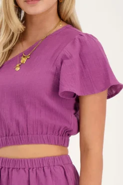 Paarse One-shoulder Jurk Met Cut-out