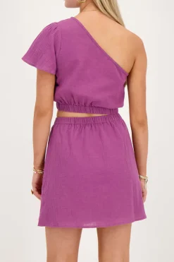Paarse One-shoulder Jurk Met Cut-out