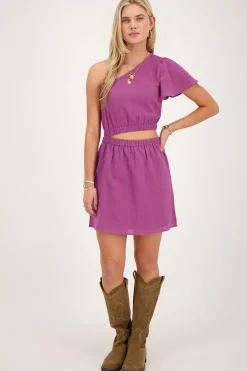 Paarse One-shoulder Jurk Met Cut-out