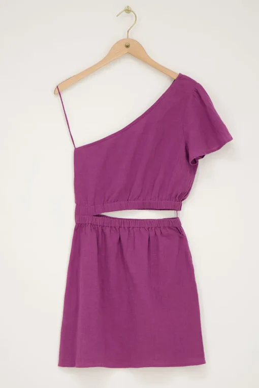 Paarse One-shoulder Jurk Met Cut-out