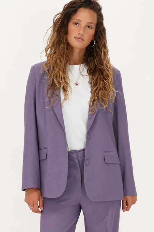 Paarse Oversized Blazer Met Zakken & Knopen