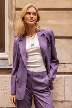 Paarse Oversized Blazer Met Zakken & Knopen