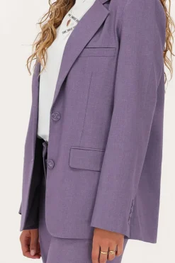 Paarse Oversized Blazer Met Zakken & Knopen
