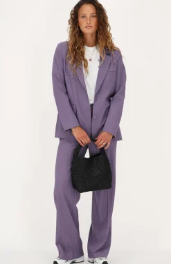 Paarse Oversized Blazer Met Zakken & Knopen