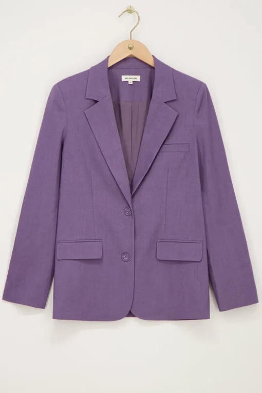 Paarse Oversized Blazer Met Zakken & Knopen
