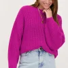 Paarse Oversized Trui Met Opstaande Kraag