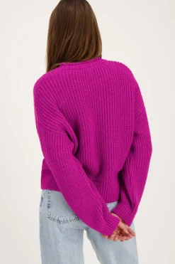 Paarse Oversized Trui Met Opstaande Kraag