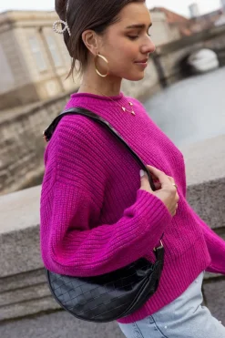 Paarse Oversized Trui Met Opstaande Kraag