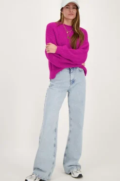Paarse Oversized Trui Met Opstaande Kraag