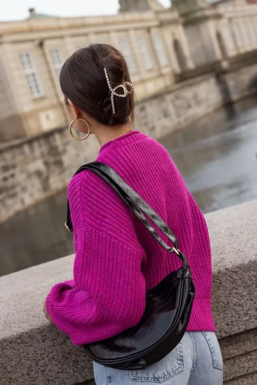 Paarse Oversized Trui Met Opstaande Kraag