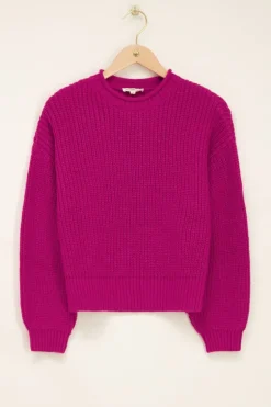 Paarse Oversized Trui Met Opstaande Kraag