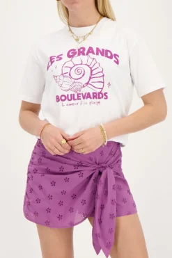 Paarse Skort Met Bloemen Embroidery