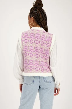 Paarse Teddy Gilet Met Ikat Print