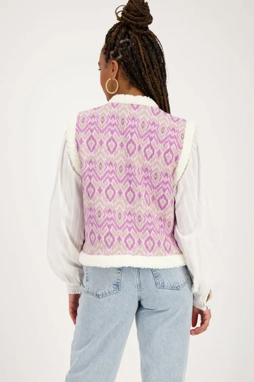 Paarse Teddy Gilet Met Ikat Print