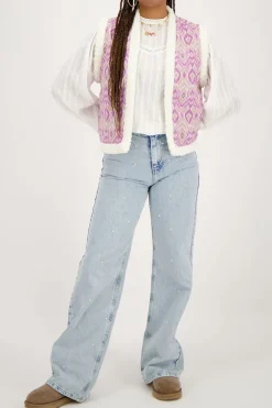 Paarse Teddy Gilet Met Ikat Print