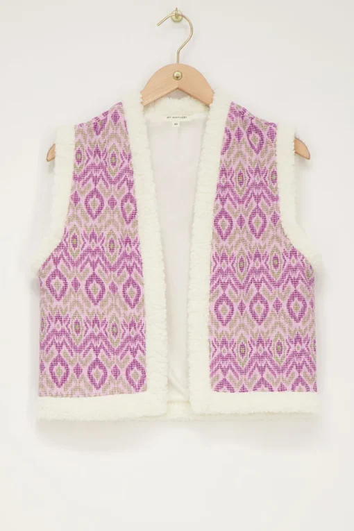 Paarse Teddy Gilet Met Ikat Print