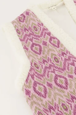 Paarse Teddy Gilet Met Ikat Print