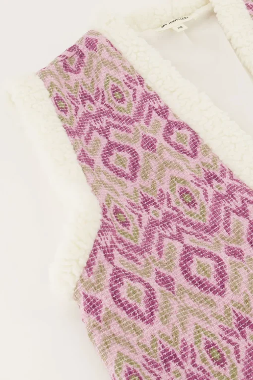 Paarse Teddy Gilet Met Ikat Print