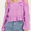 Paarse Top Met Lange Mouwen Met Tapes En Ruffles