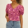 Paarse Top Met Roze Bloemenprint & Plooien