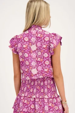 Paarse Top Met Roze Bloemenprint En Smock