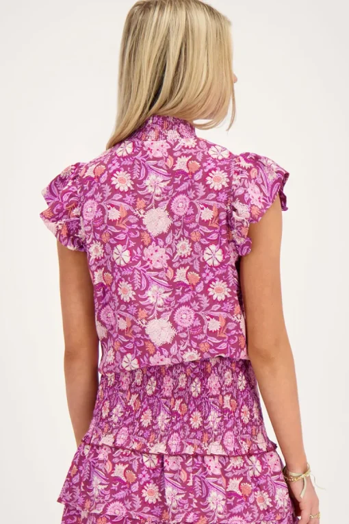 Paarse Top Met Roze Bloemenprint En Smock