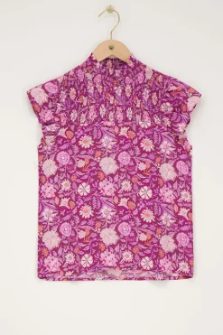 Paarse Top Met Roze Bloemenprint En Smock