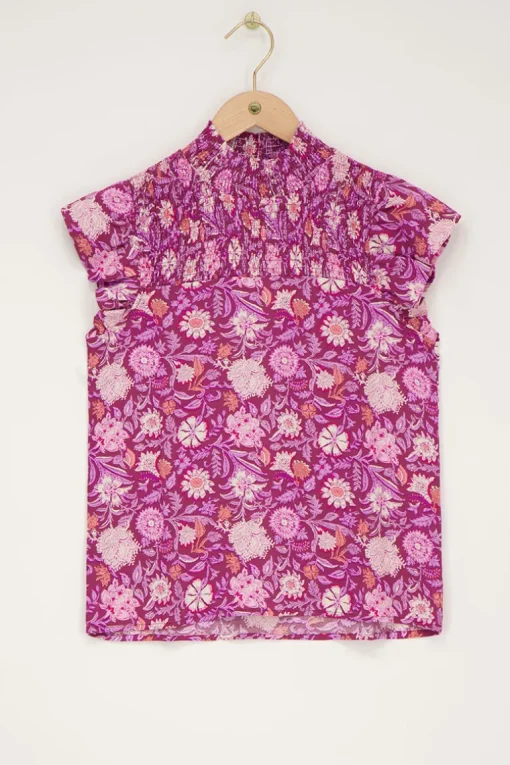 Paarse Top Met Roze Bloemenprint En Smock