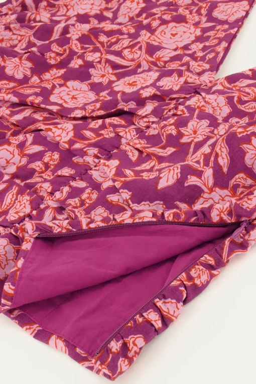 Paarse Top Met Roze Bloemenprint & Plooien