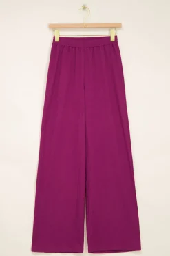 Paarse Wide Leg Broek Met Structuur