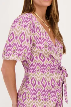 Paarse Wikkeljurk Met Aztec Print