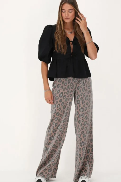 Panterprint Crinkle Broek Met Elastieken Band