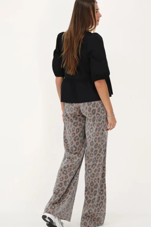 Panterprint Crinkle Broek Met Elastieken Band