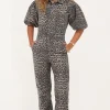 Panterprint Denim Jumpsuit Met Pofmouwen