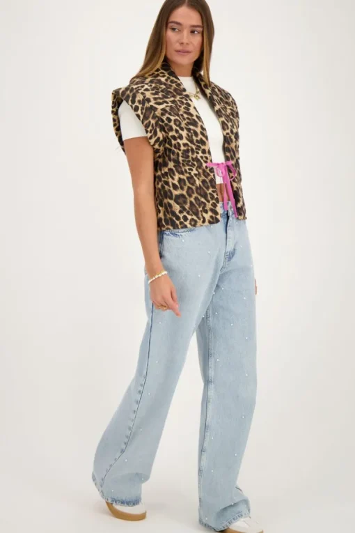 Panterprint Gilet Met Roze Strikje