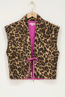 Panterprint Gilet Met Roze Strikje