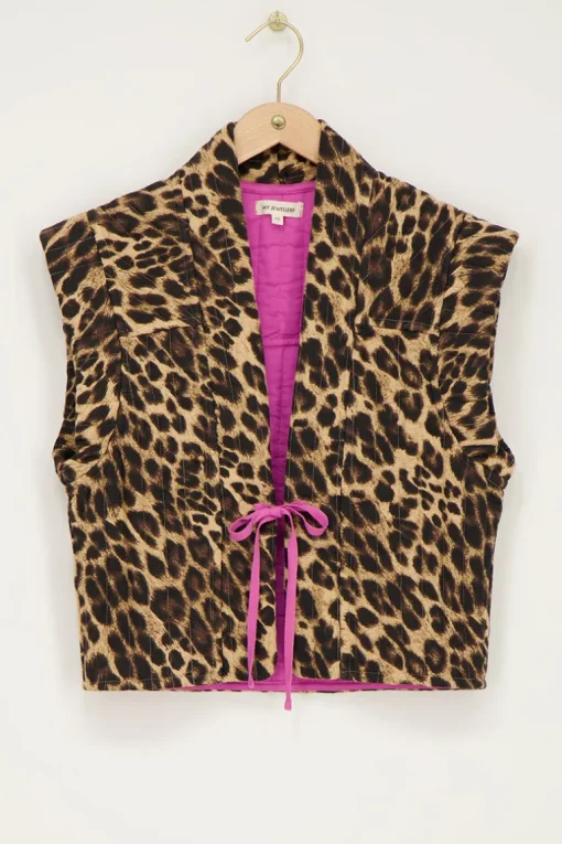 Panterprint Gilet Met Roze Strikje