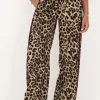 Panterprint Satijnen Wide Leg Broek Met Paarse Tape