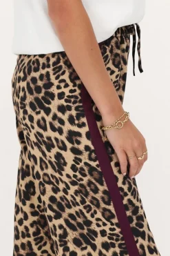 Panterprint Satijnen Wide Leg Broek Met Paarse Tape