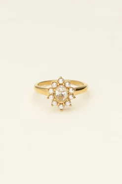 Ring Met Transparante Steen En Parels