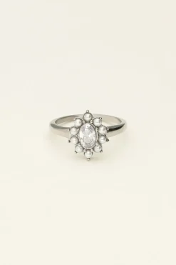 Ring Met Transparante Steen En Parels