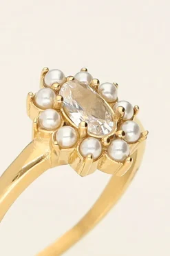 Ring Met Transparante Steen En Parels