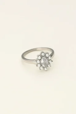 Ring Met Transparante Steen En Parels
