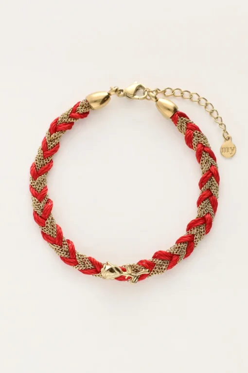 Rode Gevlochten Armband Met Bedel