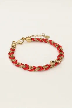 Rode Gevlochten Armband Met Bedel